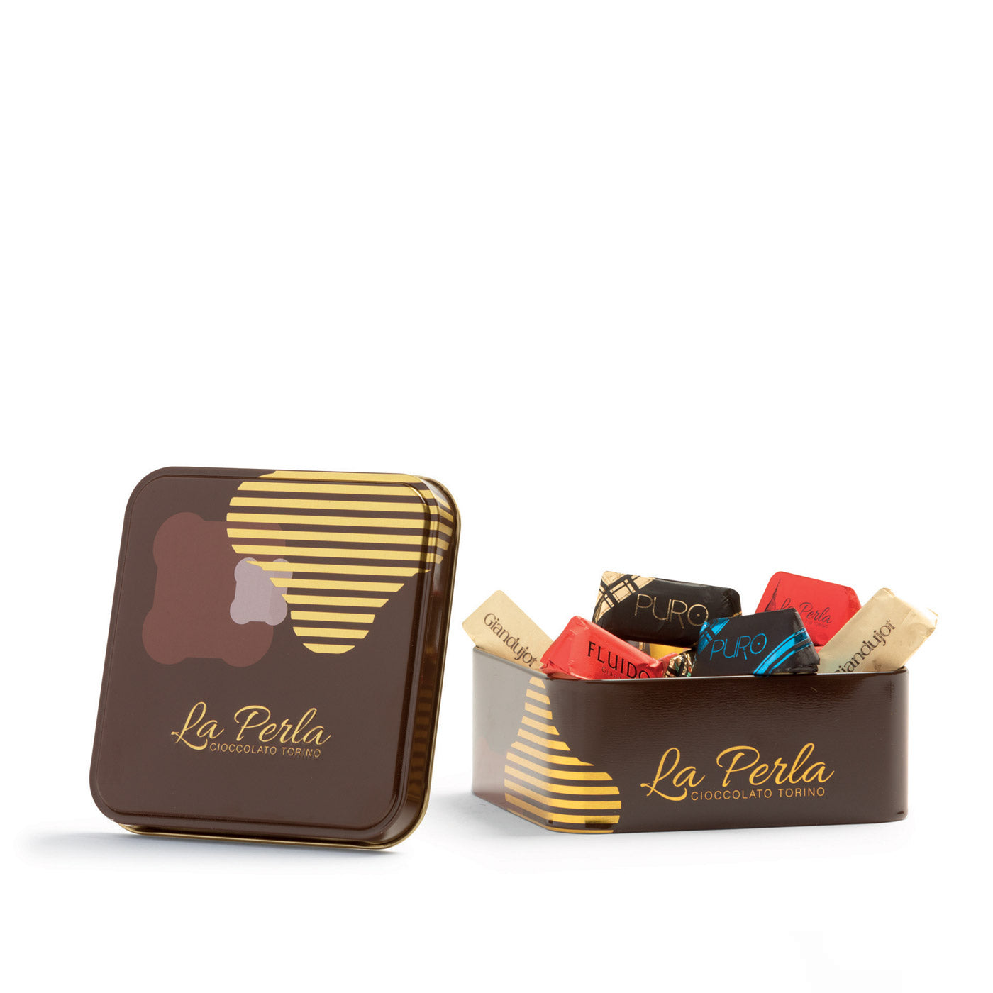 Gianduiotti assortiti. Confezione in metallo 100g - La Perla