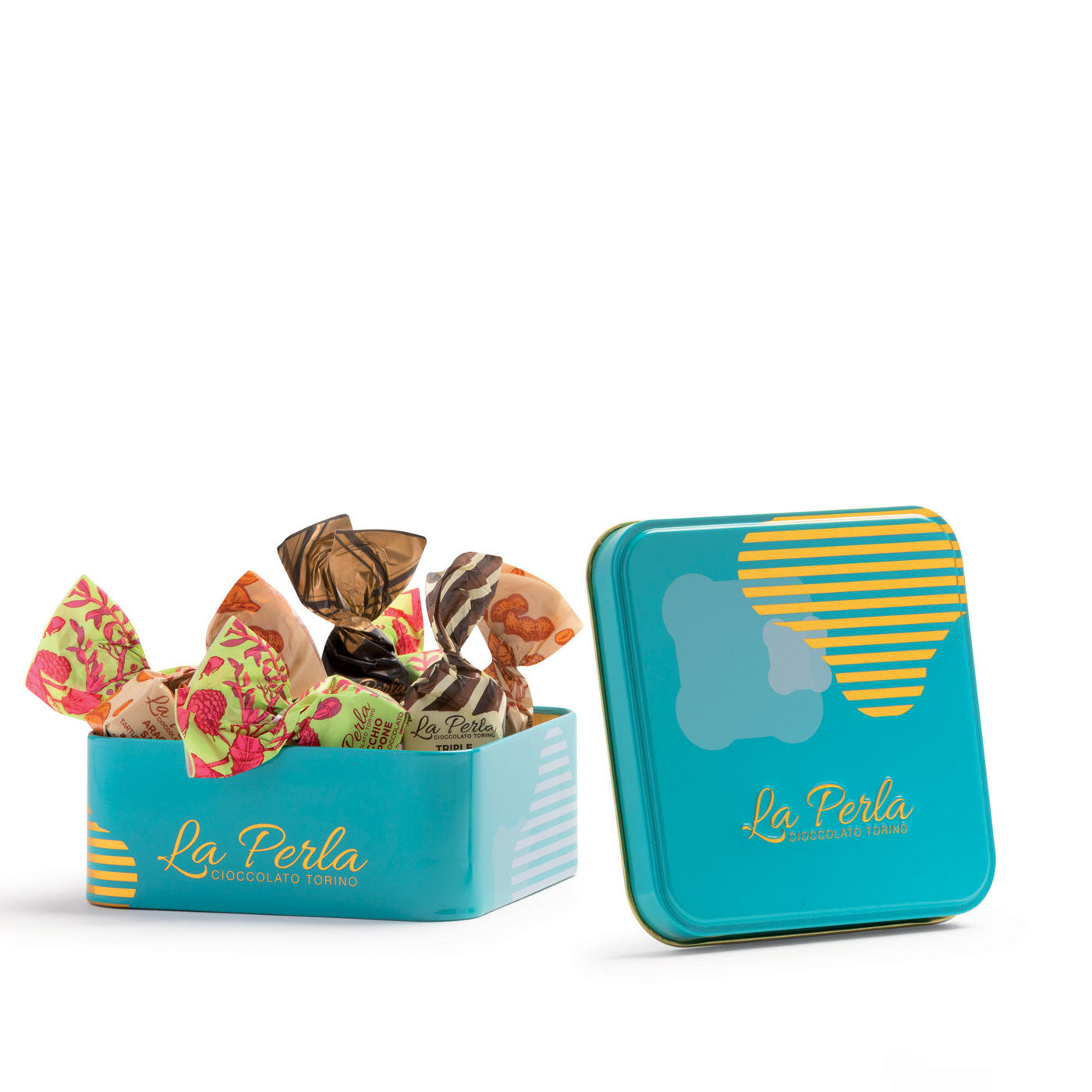 Tartufi di cioccolato assortiti. Confezione in metallo 100g - La Perla